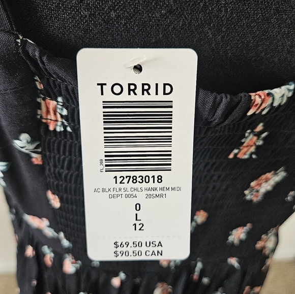 💚HP💚NWT Torrid Sweetheart Black Pink Floral Handkerchief Challis Midi Dress - Picture 15 of 15